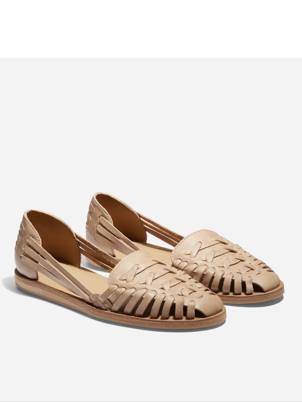 Nisolo Huarache 2.0 Woven Leather Sansals Flats in Almond